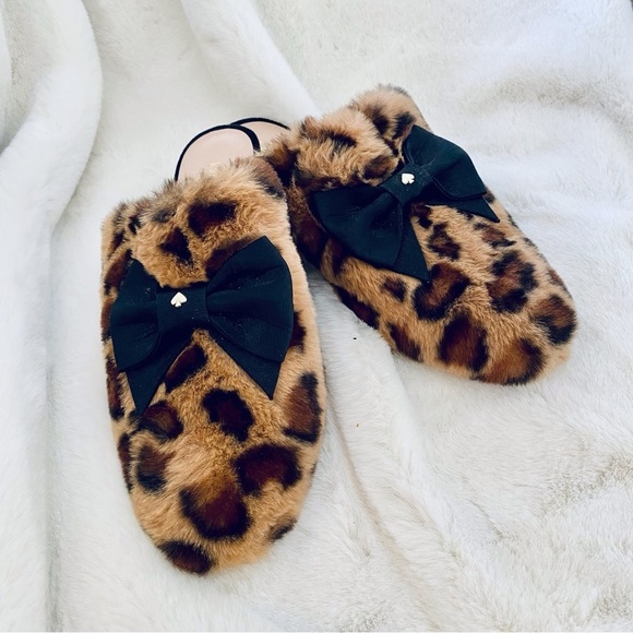 KATE SPADE Jocelyn Faux Leopard Fur Slippers Size 7 NWT - Picture 10 of 11